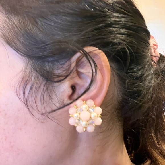 Vintage crystal frosted glass bead pearl gold clip on earrings necklace charms - Picture 7 of 10